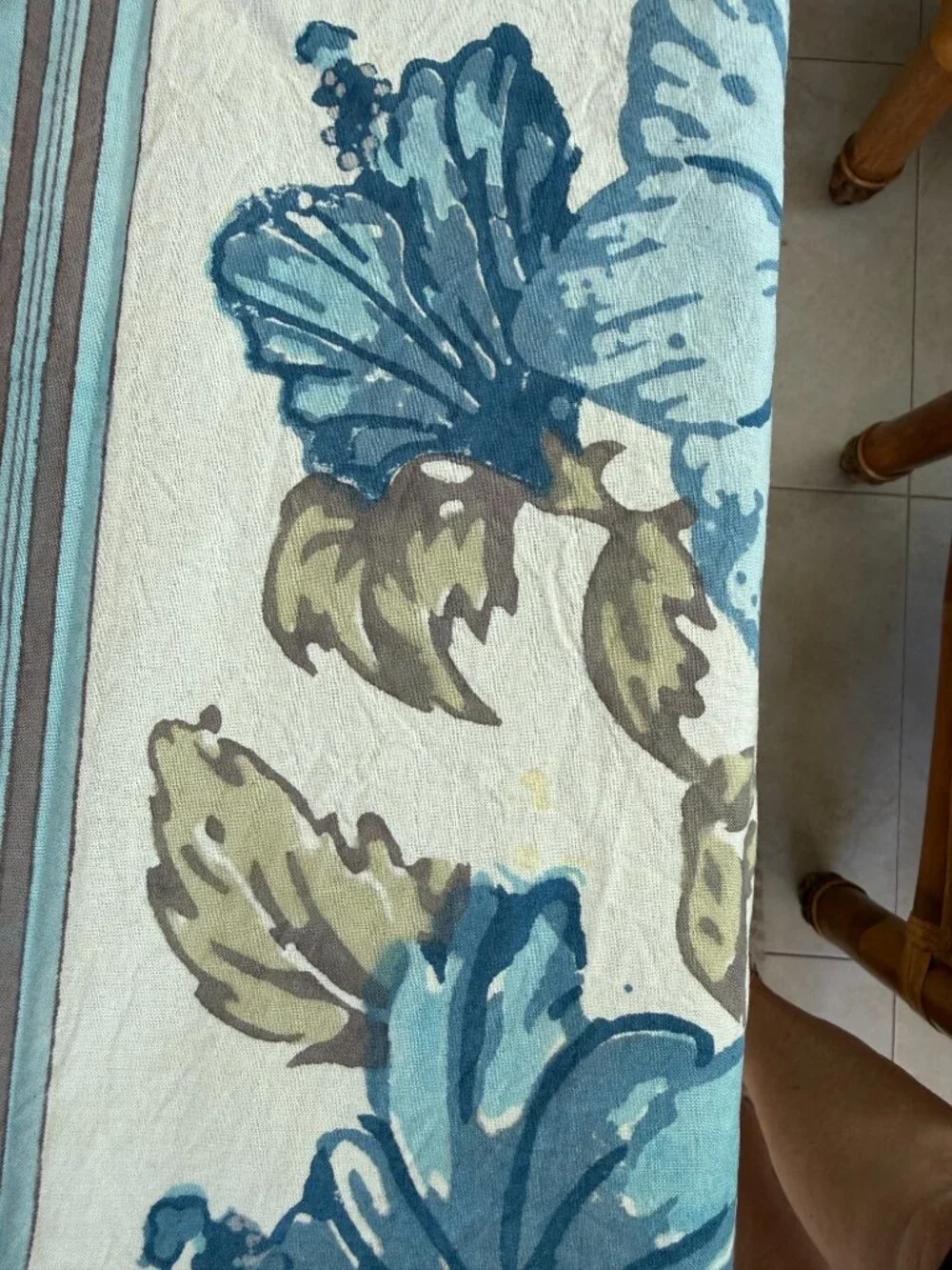 Vintage Couleur Nature by Bruno Lamy Tablecloth 59x59 Blue Hibiscus Hand Block